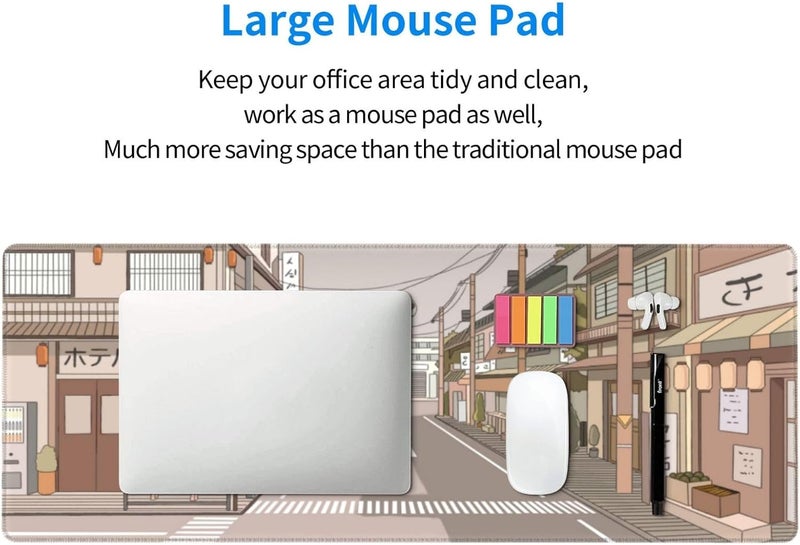 Brecoy Tokyo Street Anime Kawaii Large Gaming Mousepad XXL Beige Cute Desktop Laptop Keyboard Mouse Mat Desk Pad Big 31.5''x15.7'' with Stitched Edges Non-Slip Rubber Base - Image 5